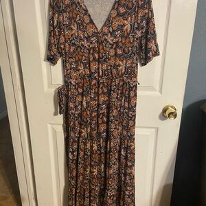 EUC Women’s Boden Jersey Midi Dress! Size 8R Navy Blue With Burnt Orange Flowers
